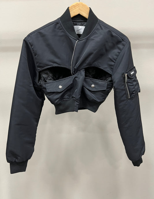 COPERNI CUT OUT CROPPED BOMBER JACKET BLACK