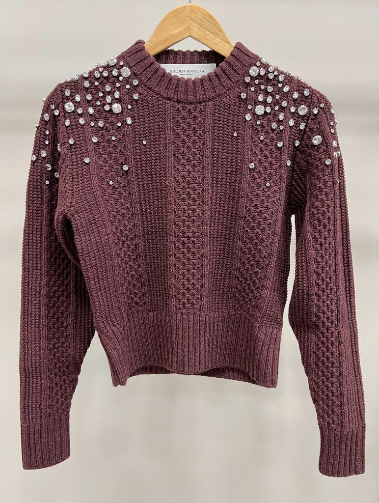 GOLDEN GOOSE KNIT CROPPED CREW NECK BURGUNDY