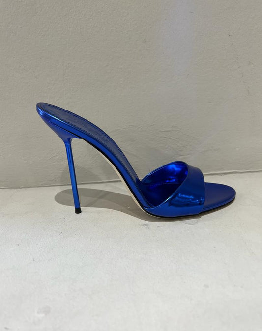 PARIS TEXAS MIRROR LEATHER LIDIA MULE ELECTRIC BLUE