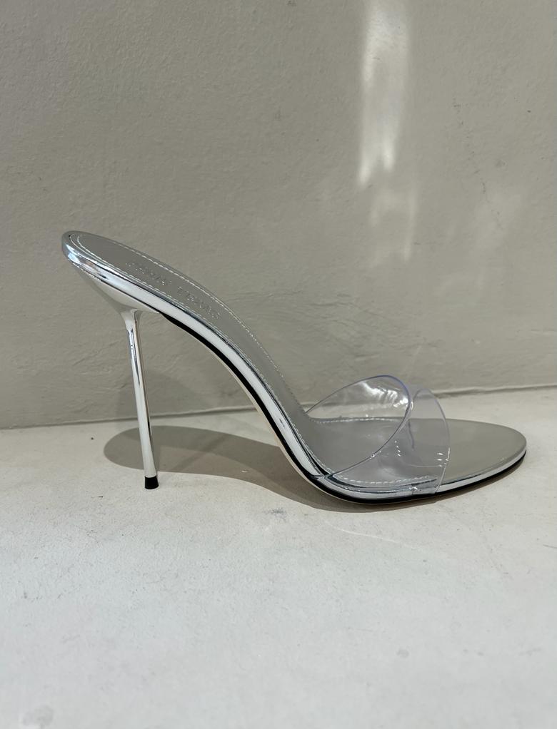 PARIS TEXAS MIRROR LEATHER LIDIA MULE SILVER