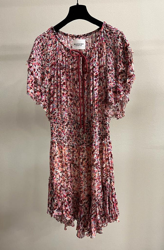 ISABEL MARANT FLORISE DRESS RASPBERRY ECRU