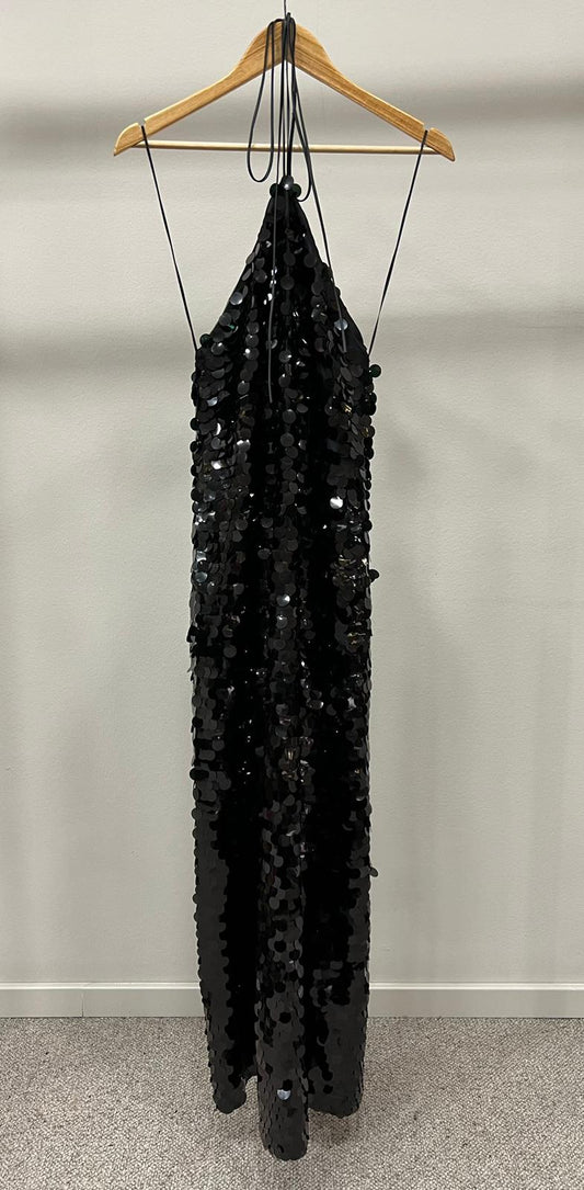 ROTATE BIG SEQUINS MAXI SLIP DRESS BLACK