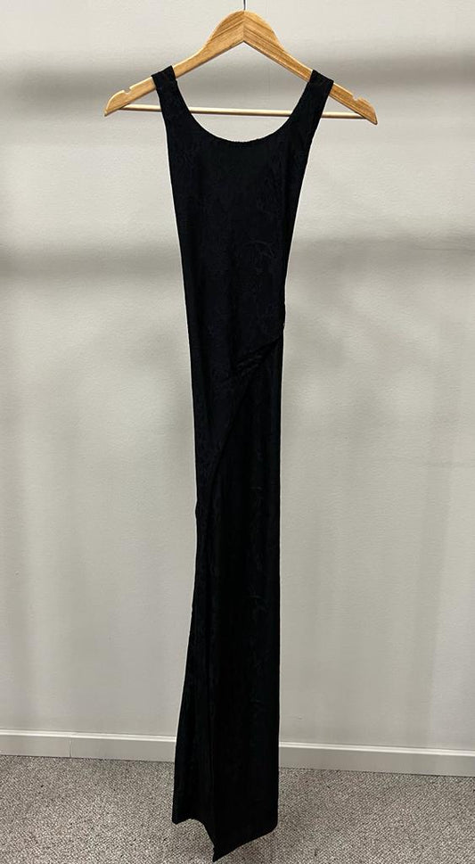 ROTATE MESH LACE SLIT DRESS BLACK