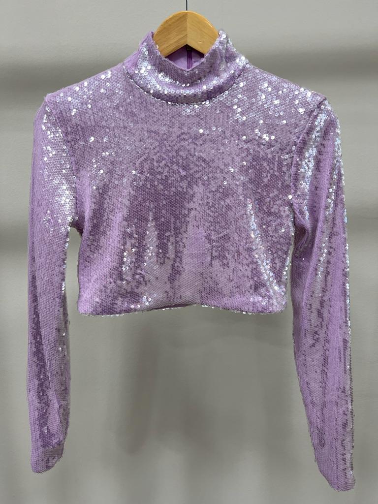 ROTATE SEQUIN TURTLENECK CROPPED TOP LUPINE