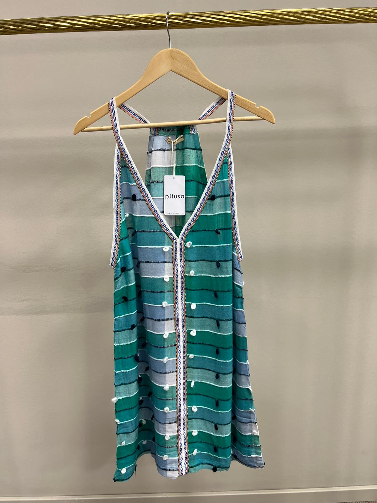 PITUSA LOOP WEAVE MINI SUNDRESS BLUE